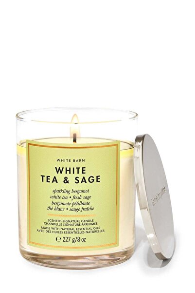 Bath & Body Works شمعة بفتيلة واحدة بنكهة الشاي الأبيض والمريمية