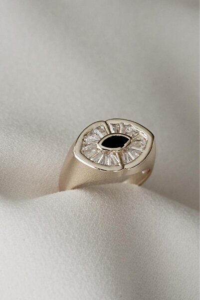 AŞIK ACCESSORIES قابل للتعديل خاتم الرغيف الفرنسي الحجر الأسود