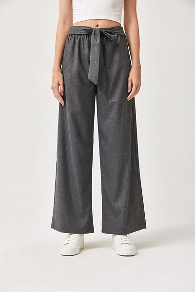 CALİENTE Smoked Loose Trousers with Self-Belt Pockets