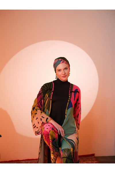 ALFASA Florin μοτίβο μαγιό με κορδόνι ολόσωμο Hijab Μαύρο - 25638-25