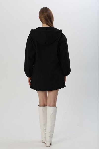 CALİENTE Boucle Pocket Hooded Plush Coat Black
