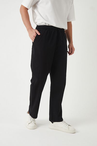 JR Boutique Ανδρικό λινό look Άνετο ελαστικό φαρδύ παντελόνι - Μαύρο
