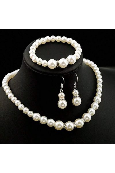 Choice WHITE As Shown Fashion Pearl Jewelry Set Simulated Pearl Double Layer Luxury Earrings Necklace Weddi