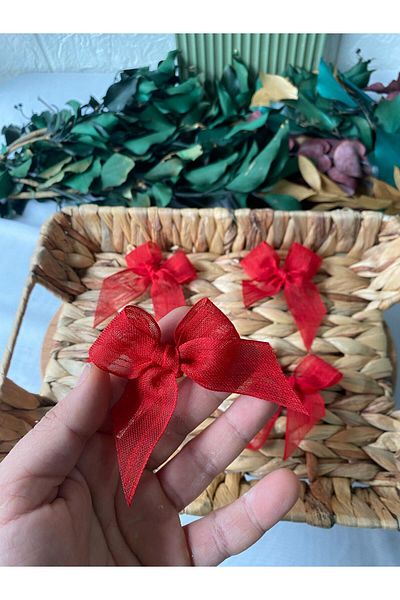 la minör Red Plain Linen Ribbon Ready Bow -25 Pieces