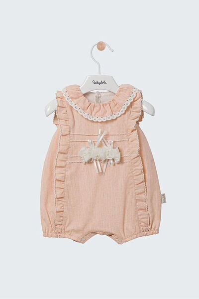 Babydola 12999 Kız Bebek Dantelli Kahverengi Romper
