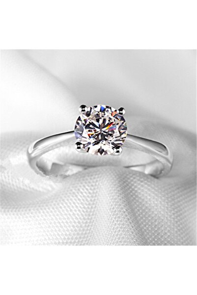 Choice خاتم أنيق بسيط قابل للتغيير الحجم من قطعة واحدة من الذهب الأبيض للسيدات بأربعة مخالب مع لحام زجاجي