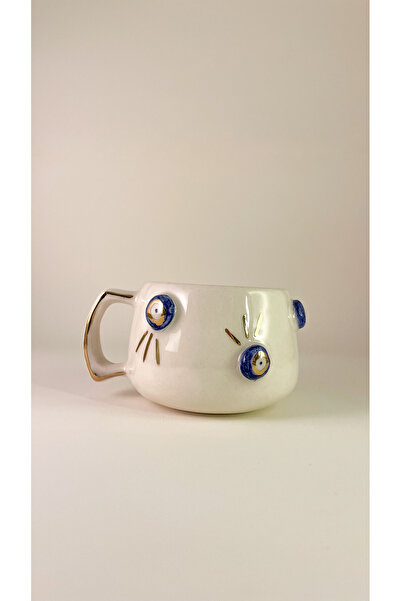 zeynep Altın Dekorlu Nazar Boncuklu El Yapımı Seramik Kupa