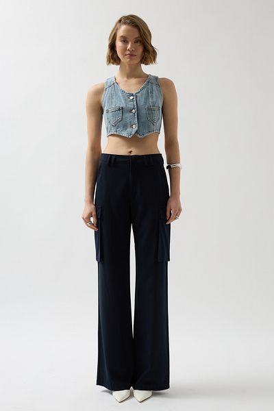 Black Fashion Jeans Pocket Light Blue Vest
