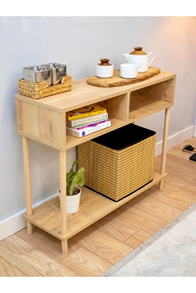PEKA Ahşap Ayaklı Dresuar Dekoratif Raflı Kahve Köşesi Konsol Modern Çok Amaçlı Raf - Safir Meşe