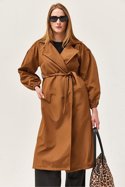 CALİENTE Waist Belted Oversize Trench Coat Brown