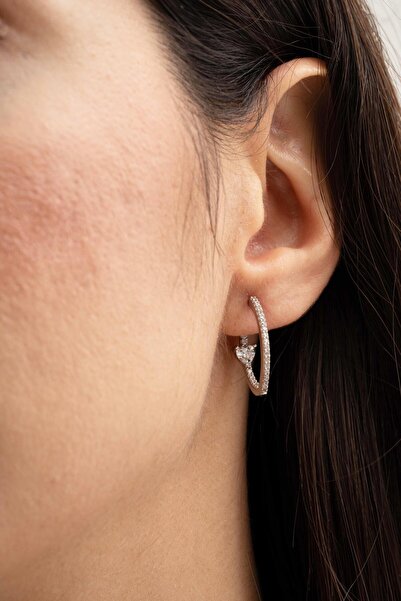 Sümer Telkari 20 Mm Kalp Tasarım Rodyumlu Gümüş Halka Küpe 7187