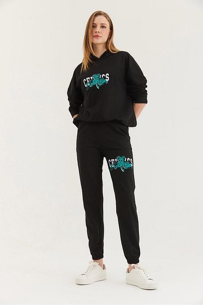 CALİENTE Set de trening imprimat cu glugă negru
