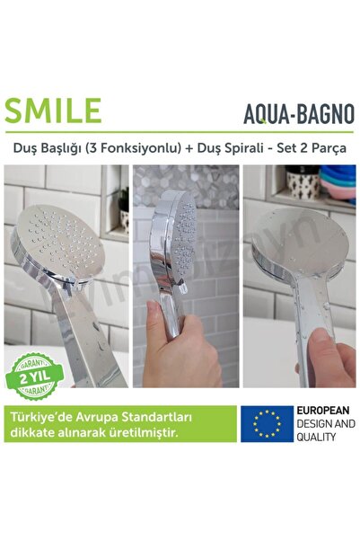AQUA BAGNO Smile El Duşu Set 2 Parça - Duş Başlığı - Spiral Hortumu Set