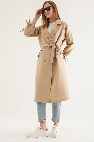 CALİENTE Lace-Up Trench Coat with Tunneled Ankle Beige