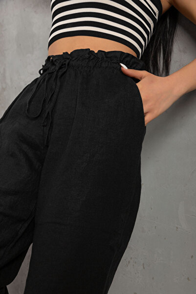 Maule 100% Genuine Linen Carrot Cut Lace up Elastic Women's Trousers @Valensiya