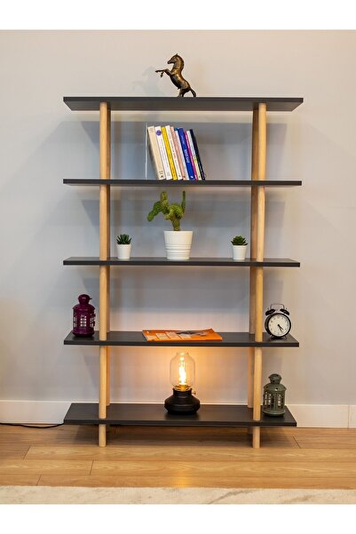PEKA 5 Raflı Modern Dekoratif Kitaplık Klasörlük Mutfak Rafı Kiler Çok Amaçlı Düzenleyici Raf - Antrasit