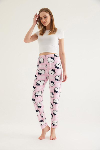 CALİENTE Pantaloni de pijama de damă cu talie elastică roz