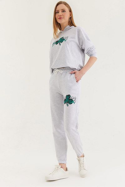 CALİENTE Hooded Printed Tracksuit Suit Gray