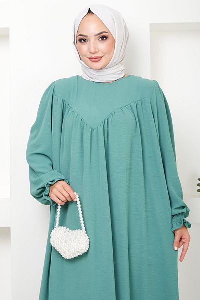 hafsamina Mint Color Gathered Robe φόρεμα - HM2501