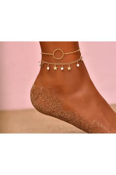 MODAMAYS Stylish and Elegant Gold Color Pearl Chain Star Women's Anklet