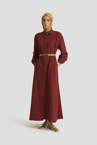 Armine Dark Red Shoulder Ribbed Top Coat 25Y8208