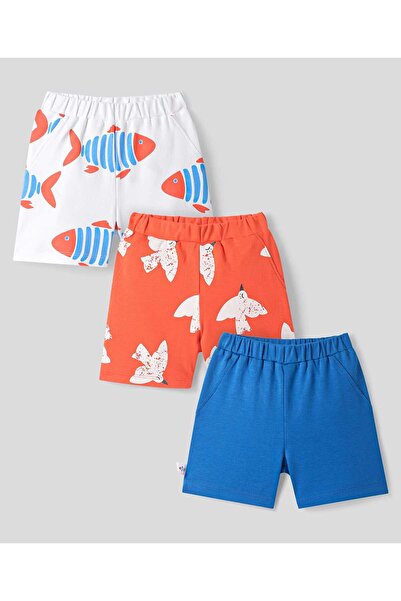 Bonfino شورت محبوك من القطن بنسبة 100% بطول فوق الركبة بطبعة أسماك وطيور، عبو...