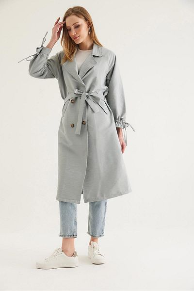 CALİENTE Lace-Up Trench Coat with Tunneled Ankle Gray