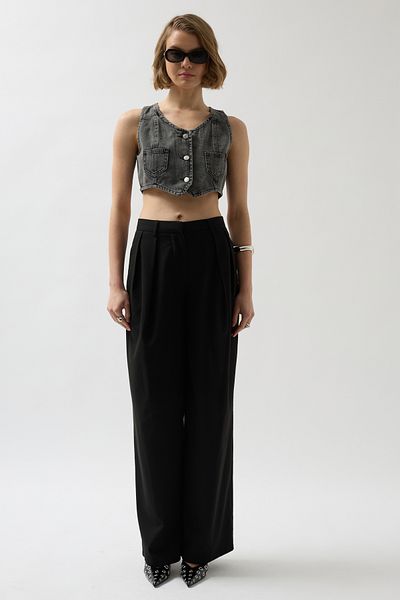 Black Fashion Gray Denim Pocket Vest