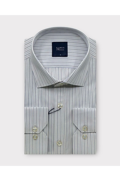 KAMER ERKEK REGULAR FIT UZUN KOLLU KLASİK YAKA TEK CEPLİ ÇİZGİLİ GÖMLEK 3764M