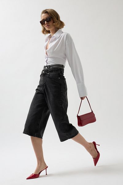 Black Fashion Gray Bermuda Denim Shorts - Double Belt