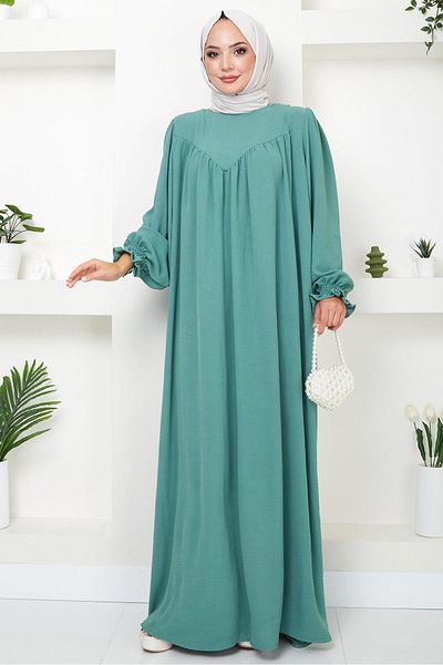 hafsamina Mint Color Gathered Robe φόρεμα - HM2501