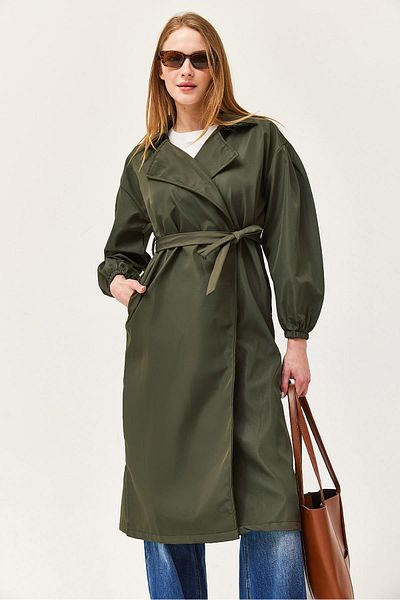 CALİENTE Waist Belted Oversize Trench Coat Khaki