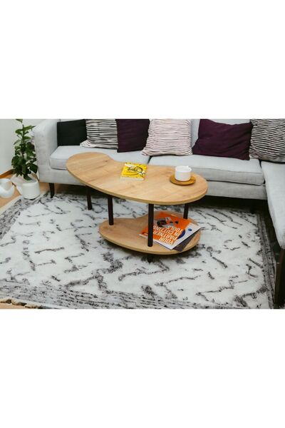 PEKA Yüksek Kalite Orta Sehpa 2 Raflı Ahşap Ayaklı Fasulye Gazetelikli Dekoratif Lüks Sehpa