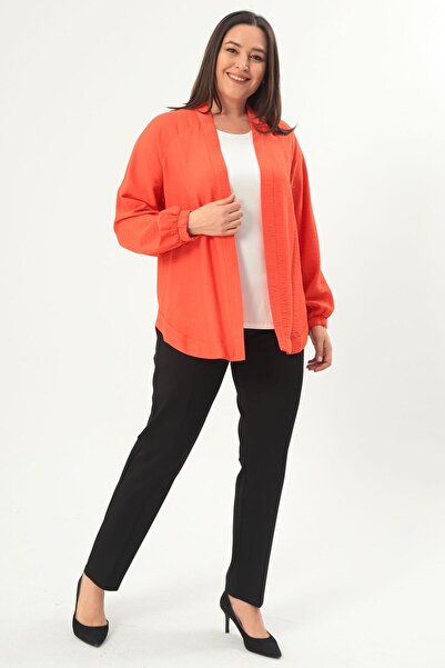 Metpoint Trend42plus Büyük Beden Sırt Taş Baskılı Oversize Oranj Ceket