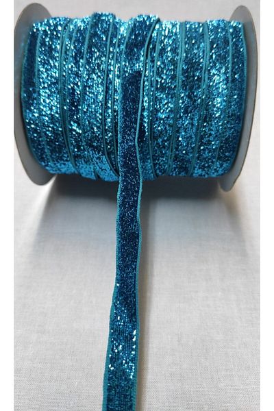 Hobigram 1 cm Glitter Ribbon, 3 Meters Glitter Velvet Ribbon and Turquoise Christmas Ornament