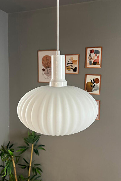 Bamyum Elegant Beyaz Cam Tekli Avize Beyaz Fener Başlık Sarkıt Lamba Restoran Salon Aydınlatma