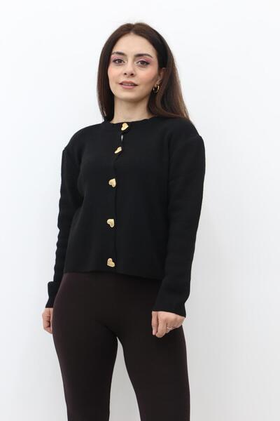 Betül Nayir Heart Button Knitwear Cardigan -Black