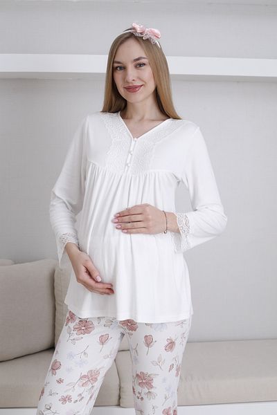 ERDENİZ TEKSTİL Button Collar Long Sleeve Maternity-Pregnant Pajama Set