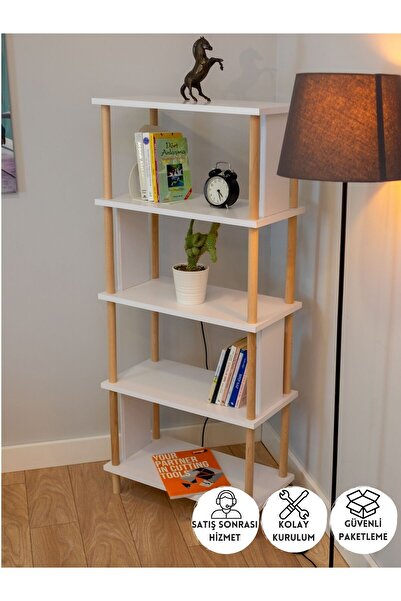 PEKA 5 Raflı Modern Dekoratif Kitaplık Klasörlük Mutfak Rafı Kiler Çok Amaçlı...