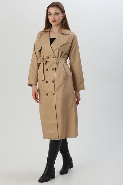 CALİENTE Double-breasted Collar Double Button Trench Coat Beige