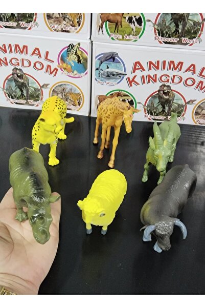 LRS STORE Büyük Boy 6 lı Vahşi ve Çiftlik Hayvan Seti Gergedan, Çita, Zürafa,Keçi,Boğa,Koyun Kaliteli 13-16 cm