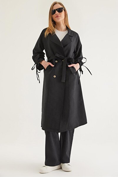 CALİENTE Bileği Tünelli Bağcıklı Trençkot Siyah