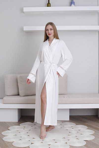 ERDENİZ TEKSTİL Women's Long Length Cotton Dressing Gown with Belt Tie