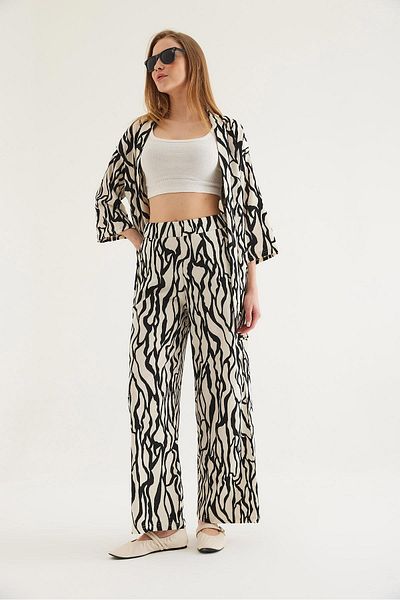 CALİENTE Kimono Pants Crinkle Women's Double Suit Black