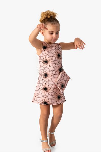DFN Patterned Birthday/Special Occasion/Party Dress with Bag