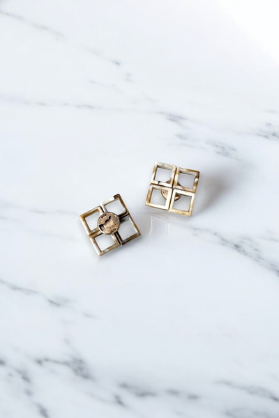 Trend aksesuar Kare Desen Klipsli Düğme Aksesuarı 1 Çift