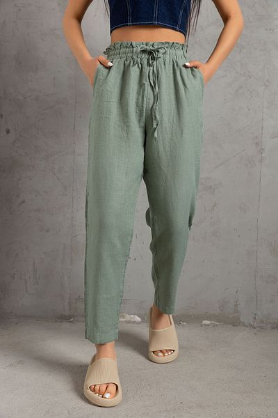 Maule 100% Genuine Linen Carrot Cut Lace up Elastic Women's Trousers @Valensiya