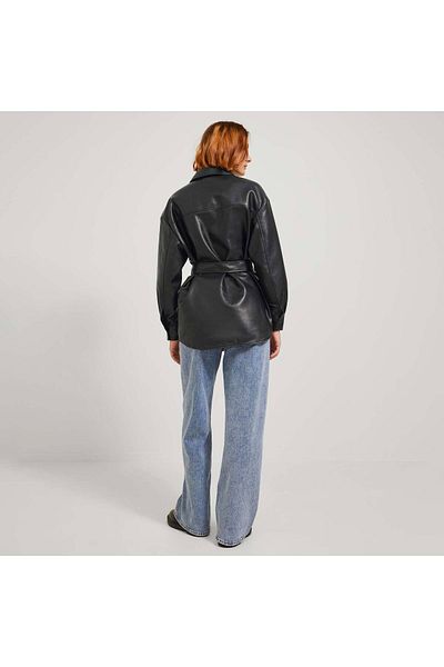 JJXX Jxluna Faux Leather Overshirt Noos Classic Πέτο Loose Cut Απλό Μαύρο Γυναικείο Παλτό