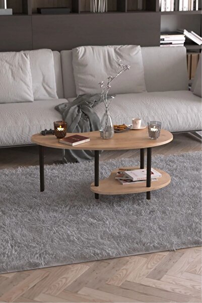 PEKA Yüksek Kalite Orta Sehpa 2 Raflı Ahşap Ayaklı Fasulye Gazetelikli Dekoratif Lüks Sehpa