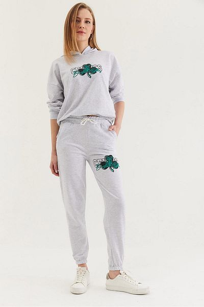 CALİENTE Hooded Printed Tracksuit Suit Gray